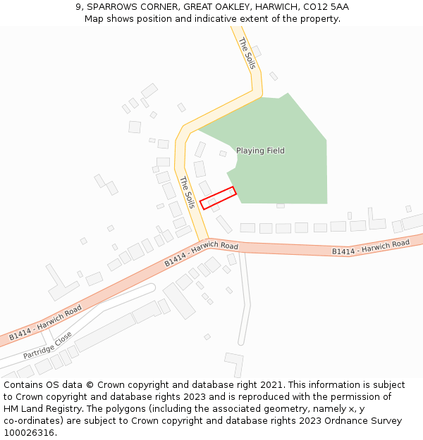 9, SPARROWS CORNER, GREAT OAKLEY, HARWICH, CO12 5AA: Location map and indicative extent of plot