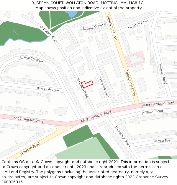 9, SPEAN COURT, WOLLATON ROAD, NOTTINGHAM, NG8 1GL: Location map and indicative extent of plot