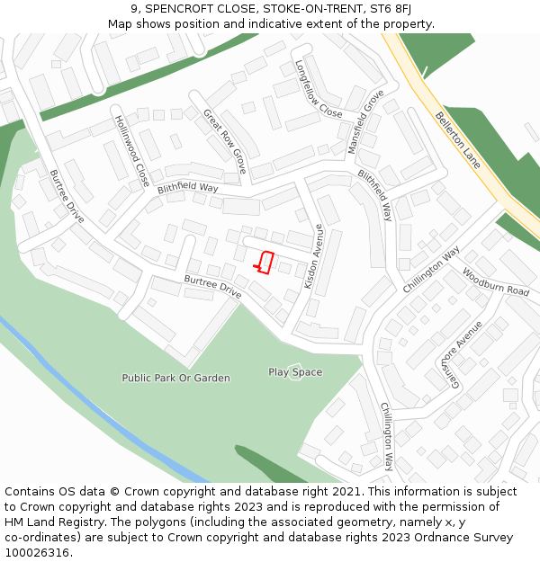 9, SPENCROFT CLOSE, STOKE-ON-TRENT, ST6 8FJ: Location map and indicative extent of plot