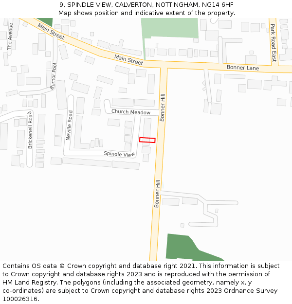 9, SPINDLE VIEW, CALVERTON, NOTTINGHAM, NG14 6HF: Location map and indicative extent of plot