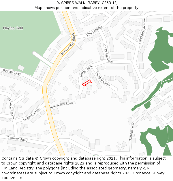 9, SPIRES WALK, BARRY, CF63 1FJ: Location map and indicative extent of plot