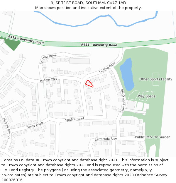 9, SPITFIRE ROAD, SOUTHAM, CV47 1AB: Location map and indicative extent of plot