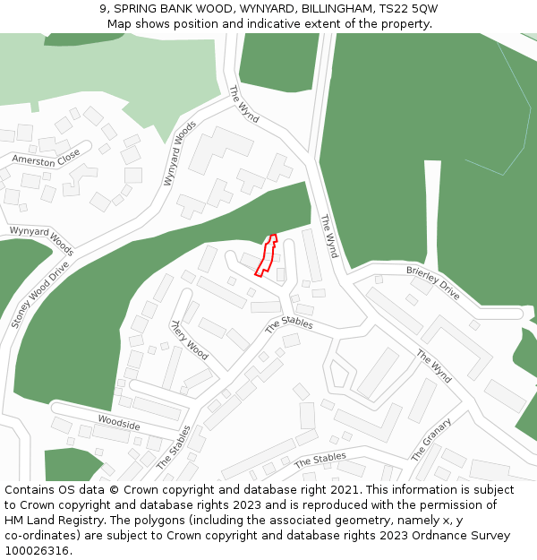 9, SPRING BANK WOOD, WYNYARD, BILLINGHAM, TS22 5QW: Location map and indicative extent of plot