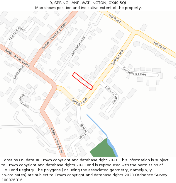 9, SPRING LANE, WATLINGTON, OX49 5QL: Location map and indicative extent of plot