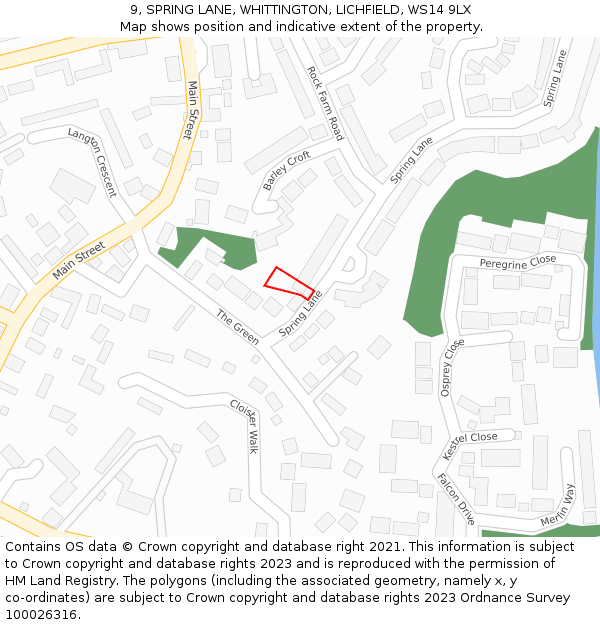 9, SPRING LANE, WHITTINGTON, LICHFIELD, WS14 9LX: Location map and indicative extent of plot