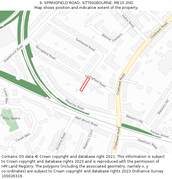 9, SPRINGFIELD ROAD, SITTINGBOURNE, ME10 2ND: Location map and indicative extent of plot