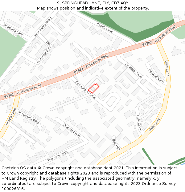 9, SPRINGHEAD LANE, ELY, CB7 4QY: Location map and indicative extent of plot