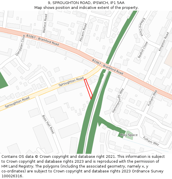 9, SPROUGHTON ROAD, IPSWICH, IP1 5AA: Location map and indicative extent of plot