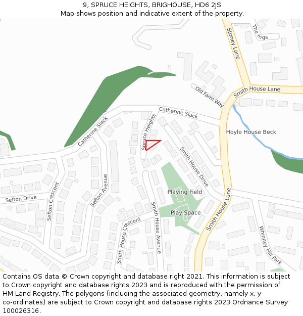 9, SPRUCE HEIGHTS, BRIGHOUSE, HD6 2JS: Location map and indicative extent of plot