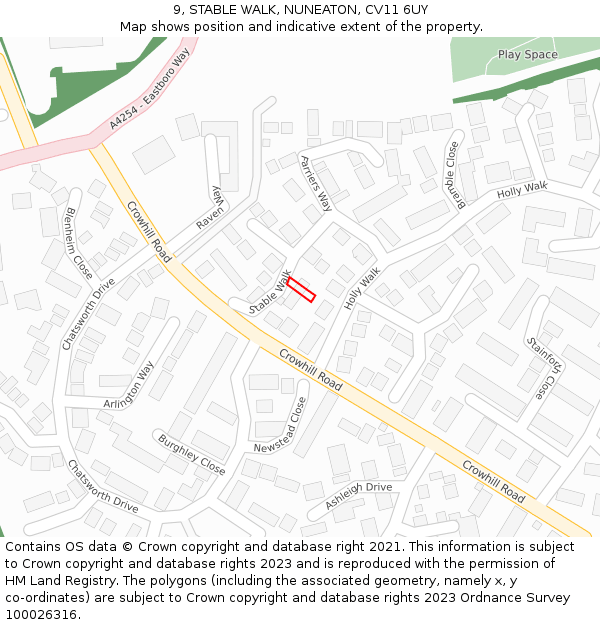 9, STABLE WALK, NUNEATON, CV11 6UY: Location map and indicative extent of plot