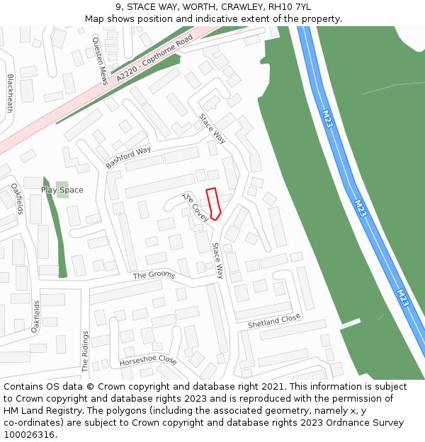 9, STACE WAY, WORTH, CRAWLEY, RH10 7YL: Location map and indicative extent of plot