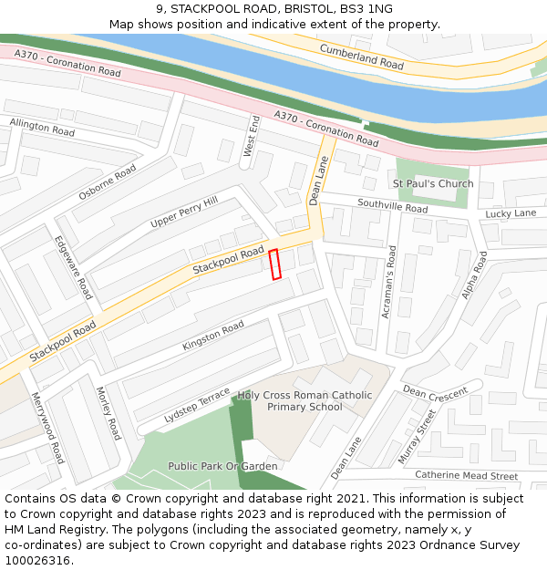 9, STACKPOOL ROAD, BRISTOL, BS3 1NG: Location map and indicative extent of plot