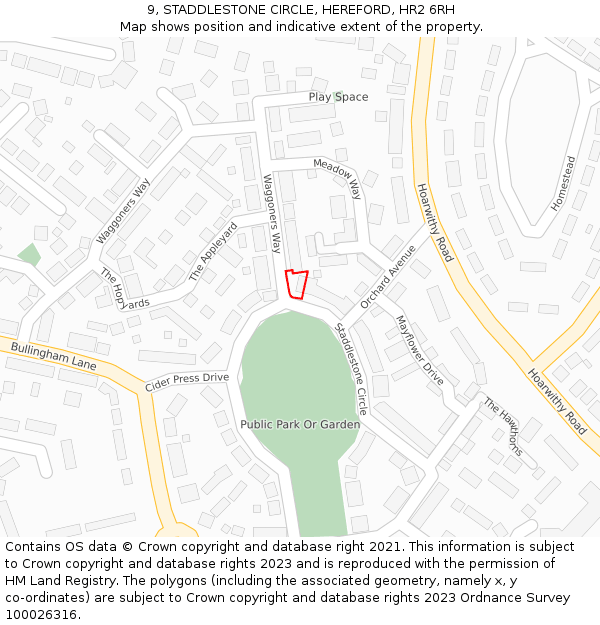 9, STADDLESTONE CIRCLE, HEREFORD, HR2 6RH: Location map and indicative extent of plot