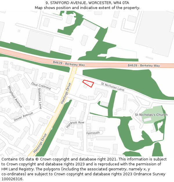 9, STAFFORD AVENUE, WORCESTER, WR4 0TA: Location map and indicative extent of plot