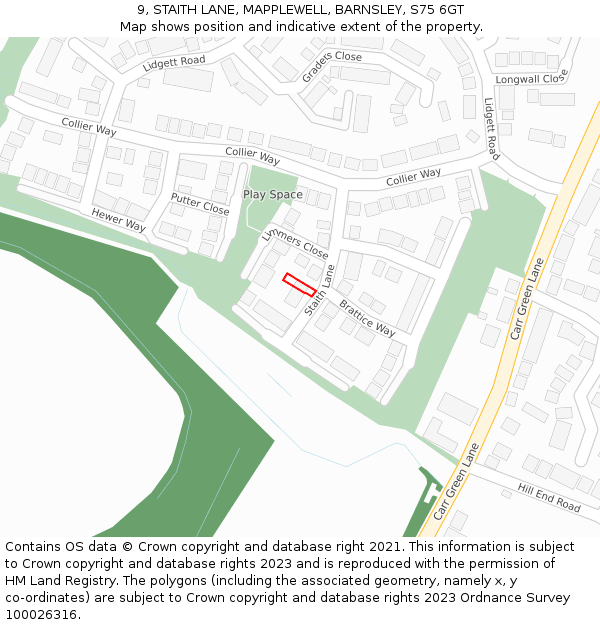 9, STAITH LANE, MAPPLEWELL, BARNSLEY, S75 6GT: Location map and indicative extent of plot