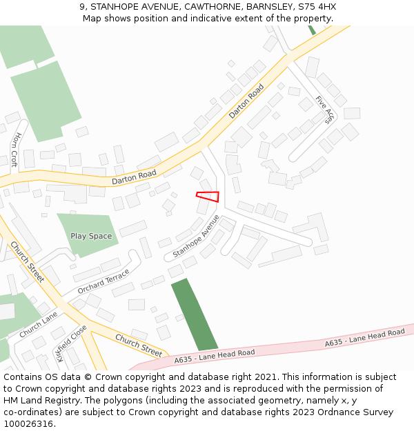 9, STANHOPE AVENUE, CAWTHORNE, BARNSLEY, S75 4HX: Location map and indicative extent of plot