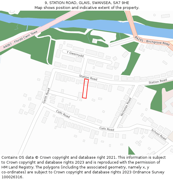 9, STATION ROAD, GLAIS, SWANSEA, SA7 9HE: Location map and indicative extent of plot