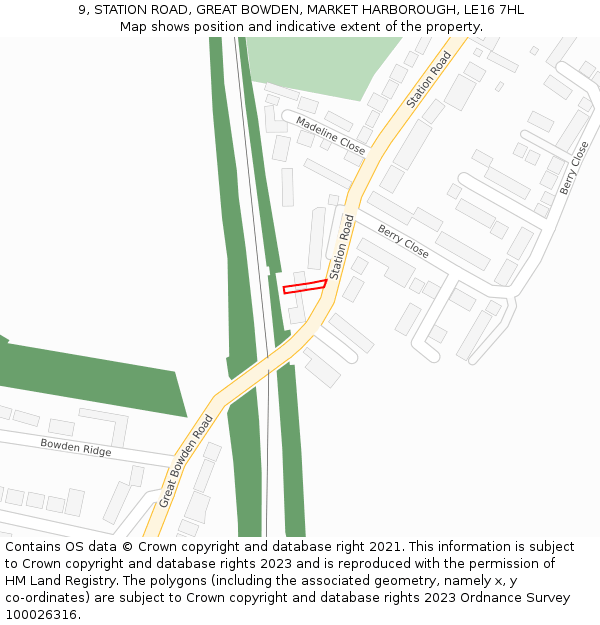 9, STATION ROAD, GREAT BOWDEN, MARKET HARBOROUGH, LE16 7HL: Location map and indicative extent of plot