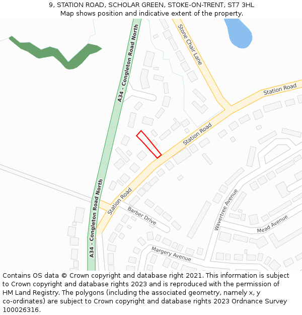 9, STATION ROAD, SCHOLAR GREEN, STOKE-ON-TRENT, ST7 3HL: Location map and indicative extent of plot