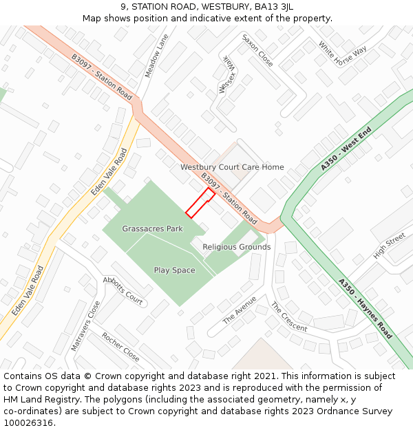 9, STATION ROAD, WESTBURY, BA13 3JL: Location map and indicative extent of plot