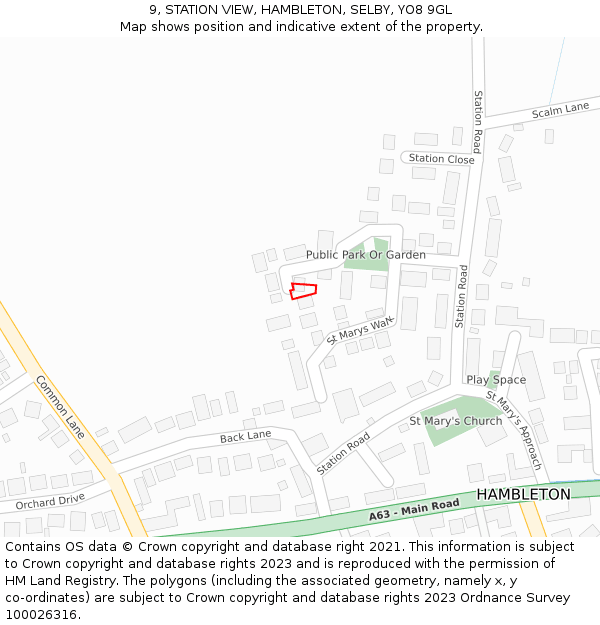 9, STATION VIEW, HAMBLETON, SELBY, YO8 9GL: Location map and indicative extent of plot