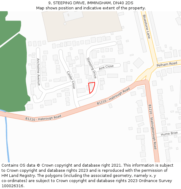 9, STEEPING DRIVE, IMMINGHAM, DN40 2DS: Location map and indicative extent of plot