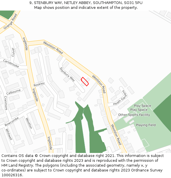 9, STENBURY WAY, NETLEY ABBEY, SOUTHAMPTON, SO31 5PU: Location map and indicative extent of plot