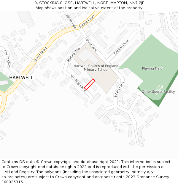 9, STOCKING CLOSE, HARTWELL, NORTHAMPTON, NN7 2JF: Location map and indicative extent of plot