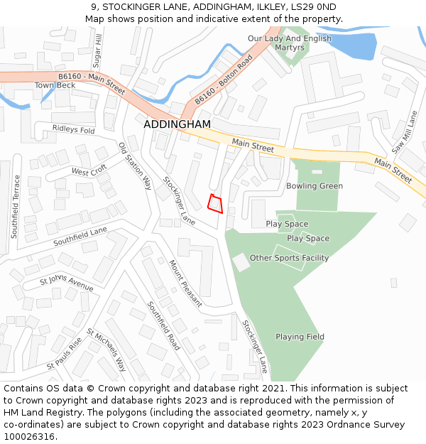 9, STOCKINGER LANE, ADDINGHAM, ILKLEY, LS29 0ND: Location map and indicative extent of plot