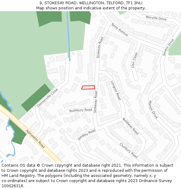 9, STOKESAY ROAD, WELLINGTON, TELFORD, TF1 3NU: Location map and indicative extent of plot