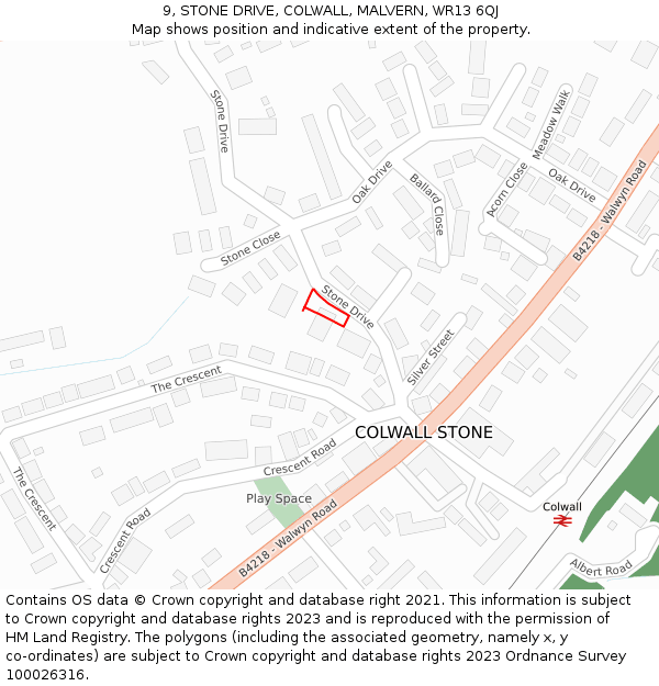 9, STONE DRIVE, COLWALL, MALVERN, WR13 6QJ: Location map and indicative extent of plot