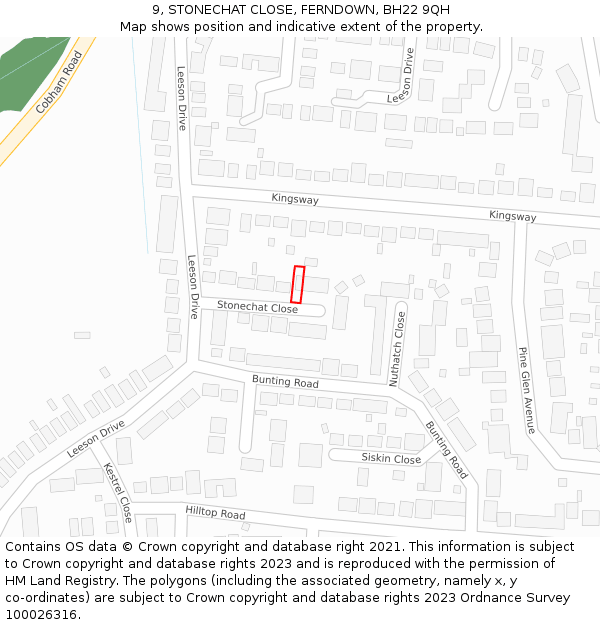 9, STONECHAT CLOSE, FERNDOWN, BH22 9QH: Location map and indicative extent of plot