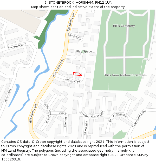 9, STONEYBROOK, HORSHAM, RH12 1UN: Location map and indicative extent of plot