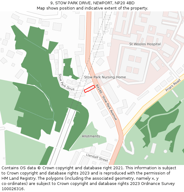 9, STOW PARK DRIVE, NEWPORT, NP20 4BD: Location map and indicative extent of plot