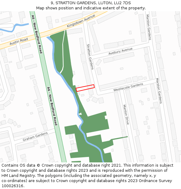 9, STRATTON GARDENS, LUTON, LU2 7DS: Location map and indicative extent of plot