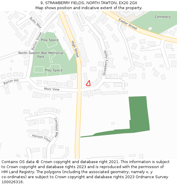 9, STRAWBERRY FIELDS, NORTH TAWTON, EX20 2GX: Location map and indicative extent of plot