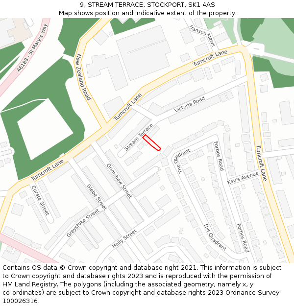 9, STREAM TERRACE, STOCKPORT, SK1 4AS: Location map and indicative extent of plot