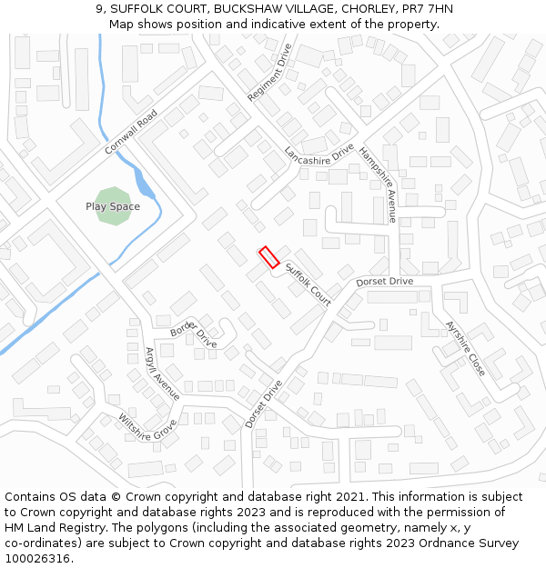 9, SUFFOLK COURT, BUCKSHAW VILLAGE, CHORLEY, PR7 7HN: Location map and indicative extent of plot