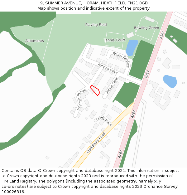 9, SUMMER AVENUE, HORAM, HEATHFIELD, TN21 0GB: Location map and indicative extent of plot