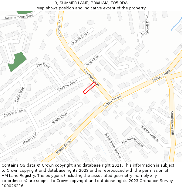 9, SUMMER LANE, BRIXHAM, TQ5 0DA: Location map and indicative extent of plot