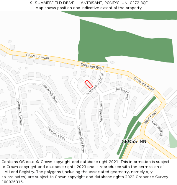 9, SUMMERFIELD DRIVE, LLANTRISANT, PONTYCLUN, CF72 8QF: Location map and indicative extent of plot