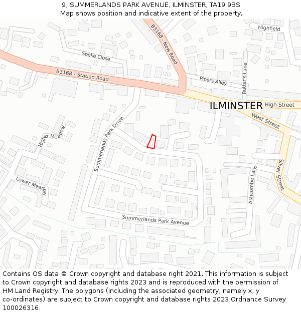 9, SUMMERLANDS PARK AVENUE, ILMINSTER, TA19 9BS: Location map and indicative extent of plot