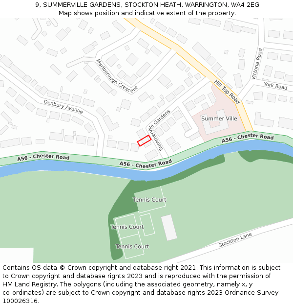 9, SUMMERVILLE GARDENS, STOCKTON HEATH, WARRINGTON, WA4 2EG: Location map and indicative extent of plot