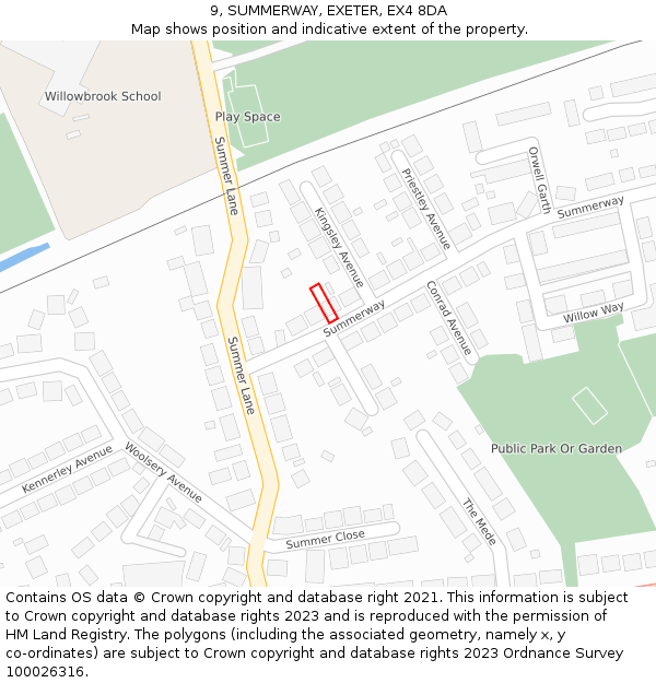 9, SUMMERWAY, EXETER, EX4 8DA: Location map and indicative extent of plot