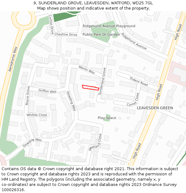 9, SUNDERLAND GROVE, LEAVESDEN, WATFORD, WD25 7GL: Location map and indicative extent of plot