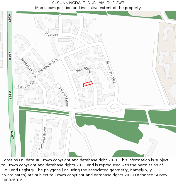 9, SUNNINGDALE, DURHAM, DH1 3WB: Location map and indicative extent of plot