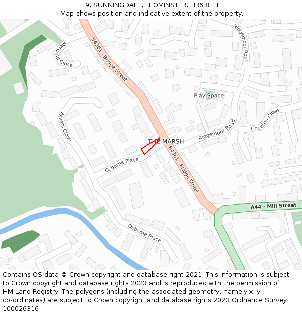 9, SUNNINGDALE, LEOMINSTER, HR6 8EH: Location map and indicative extent of plot