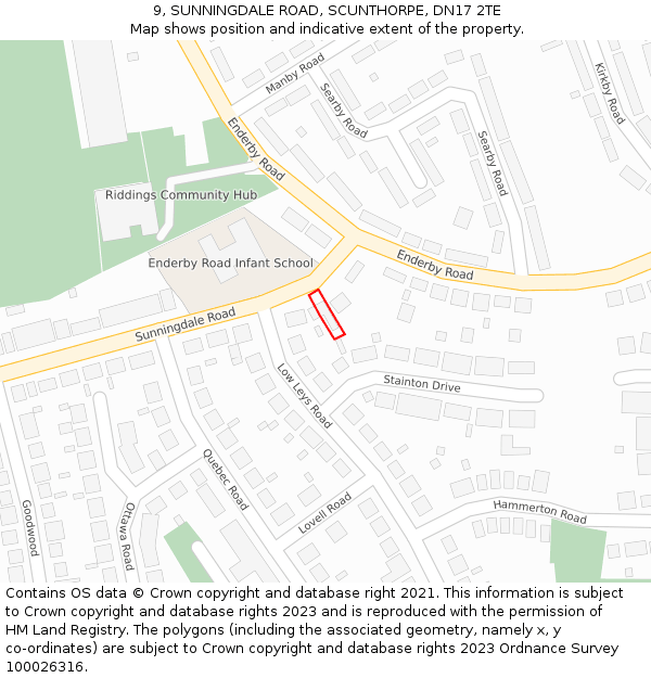 9, SUNNINGDALE ROAD, SCUNTHORPE, DN17 2TE: Location map and indicative extent of plot