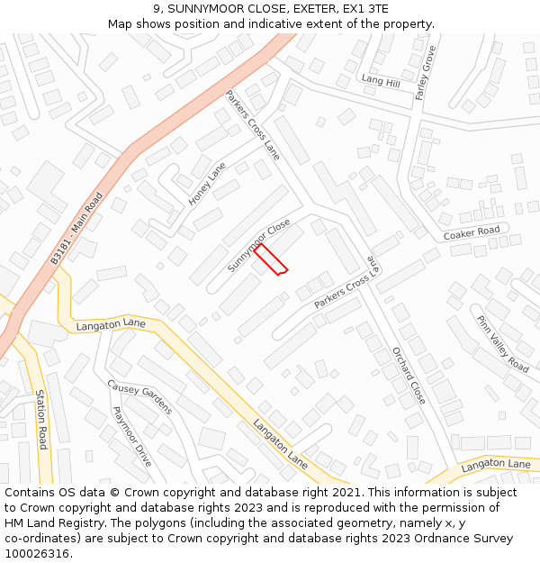 9, SUNNYMOOR CLOSE, EXETER, EX1 3TE: Location map and indicative extent of plot
