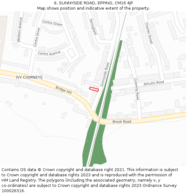 9, SUNNYSIDE ROAD, EPPING, CM16 4JP: Location map and indicative extent of plot